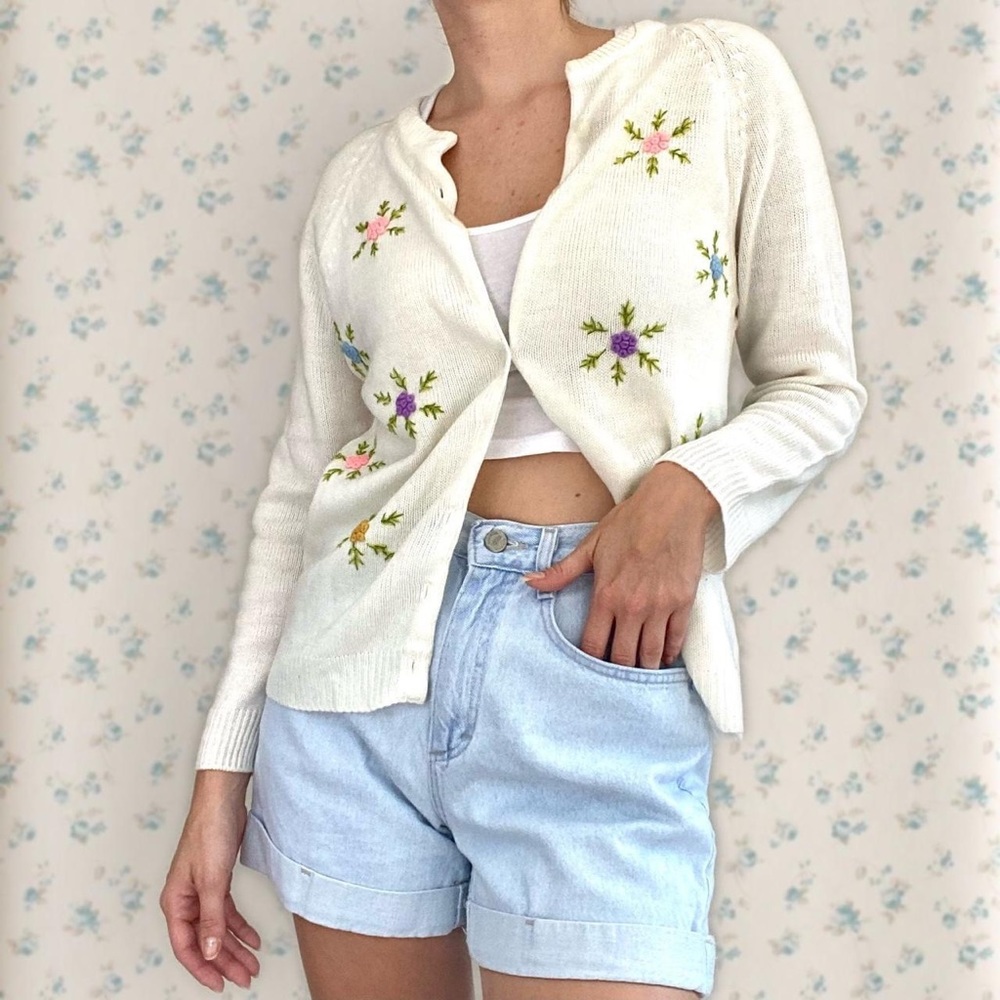 Antique 1950's Hand Embroidered Floral Cardigan